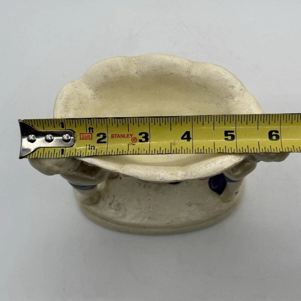 Vintage Plaster Chalkware Cherub Angel‎ Soap Dish Jewelry Trinket Pedestal Bowl